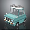 Turquoise Small Vintage Car With Roof Rack And Round Headlights Design