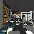MR STONE Mall Store Modern Interior With Bar Counter Tables And Decorative Painting