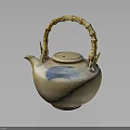 Handcrafted Ceramic Teapot With Bamboo Handle And Blue White Speckled Design For Daily Use