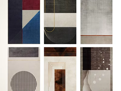 Stylish Square Rugs With Modern Geometric Patterns And Diverse Color Textures 3d model