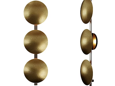 Elegant Modern Gold Wall Lamp With Three Round Hammered Brass Shades And Textured Surface 3d model