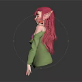 Pink Haired Elf Character Holding Small Bird Wearing Purple Camisole And Green Coat