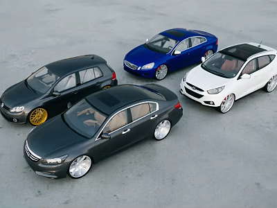Multiple Cars in Different Colors and Models Displayed on Gray Surface Top View 3d model