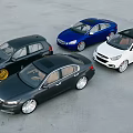 Multiple Cars in Different Colors and Models Displayed on Gray Surface Top View