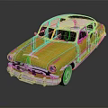Yellow And White Vintage Classic Car With Chrome Grille And Round Headlights