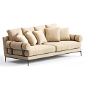 Modern Sectional Sofa with Brown and Gray Plush Cushions Padded Arms and Metal Legs
