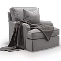 Modern Gray Fabric Single Sofa With Soft Pillows And Cozy Blanket 3d model
