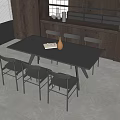 Modern Kitchen Dining Area With Rectangular Gray Table And Six Chairs Set 3d model