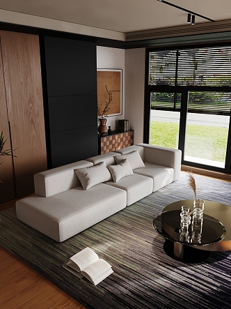 Modern living room sofa coffee table carpet decoration 3d model