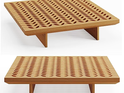 Modern Wooden Functional Table With Wavy Perforated Surface And Sleek Legs 3d model