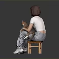 A Woman Sitting On Wooden Chair Holding Orange White Cat In Casual Outfit