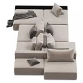 Modern Sectional Sofa With Plush Pillows And Throw Blanket For Comfortable Seating 3d model