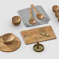 Wooden Tableware Set Including Spoons Bowls Plates And Cutting Board