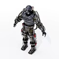 Game Movie Character in Metallic Full Body Armor with Mechanical Structures and Chains