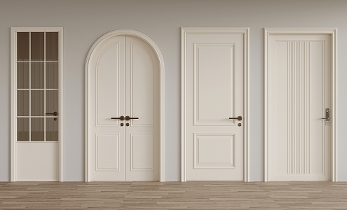 French Cream Style Wooden Door Single Door Glass Door Security Door Arc Door 3d model