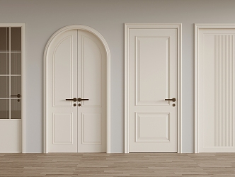 French Cream Style Wooden Door Single Door Glass Door Security Door Arc Door 3d model