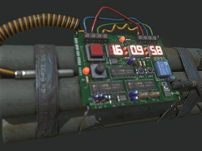 Weapon Bomb With Electronic Circuit Board Digital Timer Yellow Coiled Hose And Metal Straps 3d model