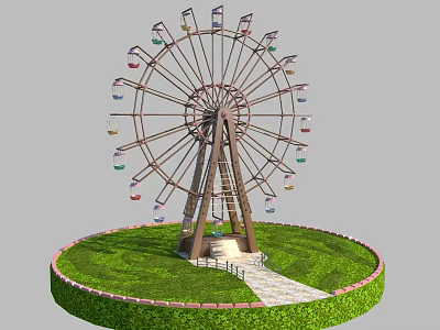 Ferris Wheel Structure With Green Lawn And Pathway In Park Setting 3d model