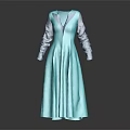 Turquoise Elegant Long Sleeve Dress With Lapel Collar And Cuffed Sleeves