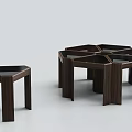Modern Dark Wooden Coffee Table Set With Hexagonal Design And Matching Side Table 3d model