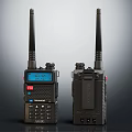 Black Digital Walkie Talkies With Long Antennas LCD Displays And Control Buttons