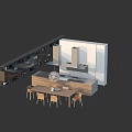 Modern Kitchen Interior With Wooden Cabinets Island Dining Table And Chairs 3d model
