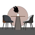 Modern Dining Table And Chairs Set With Vase Feather Decoration And Round Backdrop 3d model