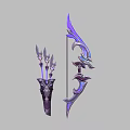 Fantasy Style Weapon Bow With Arrow Quiver And Purple Blue Decorative Accents