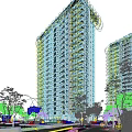 Modern High Rise Residential Building With Glass Windows Balconies And Surrounding Trees