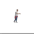 Man In White T-Shirt Blue Jeans And Red Plaid Shirt Extending Hand On Gray Background