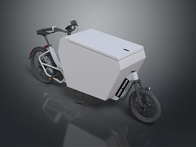 Modern Cargo Delivery Bicycle With Large White Storage Box And Black Frame Design 3d model