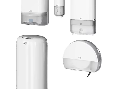 Modern White Daily Washing Products Featuring Soap Dispensers Tissue Holders And Hand Dryers 3d model