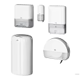 Modern White Daily Washing Products Featuring Soap Dispensers Tissue Holders And Hand Dryers