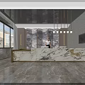 Modern Hotel Lobby Interior With Marble Flooring Pendant Lights And Staircase