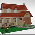 Building Blocks Two Story House With Red Roof Porch Windows Green Lawn And Flowers