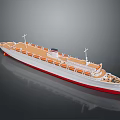 Cruise Ship Water Transport With White Body Red Bottom Orange Deck Multiple Windows Top Masts