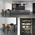 Modern Kitchen Interior Design With Island Counter Stools Cabinets And Storage Dishes