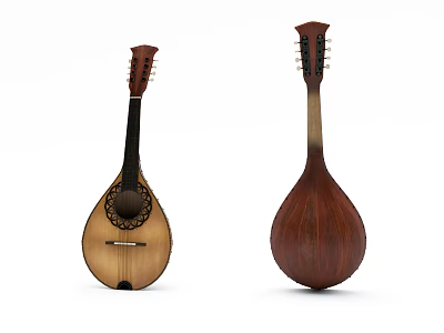 Two Traditional Wooden Lute Instruments With Light And Dark Classic Finishes 3d model