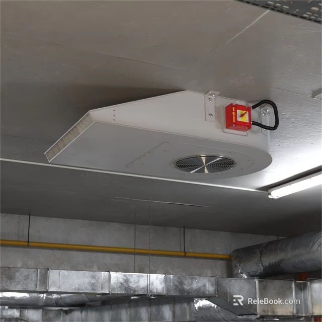 Ceiling Mounted Fire Protection Equipment With Smoke Exhaust Fan And Red Alarm 3d model 