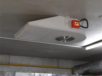 Ceiling Mounted Fire Protection Equipment With Smoke Exhaust Fan And Red Alarm 3d model