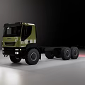 Green Heavy Duty Functional Truck with Large Off Road Tires and Flatbed Chassis Platform