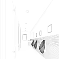 Modern Public Restroom Interior With White Urinals Tiled Walls Framed Pictures And Ceiling Lights