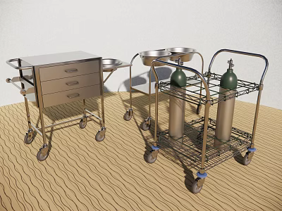 Medical Equipment Stainless Steel Carts with Drawers Trays and Oxygen Cylinders 3d model