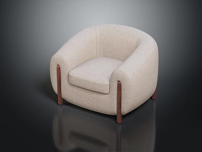 Beige Armchair With Wooden Arms And Legs For Modern Living Room Furniture 3d model
