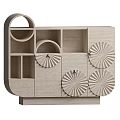 Modern Bookcase With Various Shaped Compartments And Fan Shaped Door Decorations 3d model