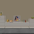 White TV Stand with Drawers Decorative Painting Vase Cup Bread and Fruit Bowl