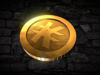Golden Weapon Coin With Intricate Symbol Design On Stone Wall Background 3d model