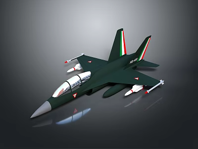 Dark Green Military Fighter Jet Model With Italian Flag Colors On Wings And Missiles 3d model