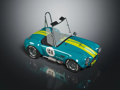Vintage Blue Convertible Race Car With Yellow Stripes And Number 21 3d model