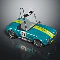 Vintage Blue Convertible Race Car With Yellow Stripes And Number 21